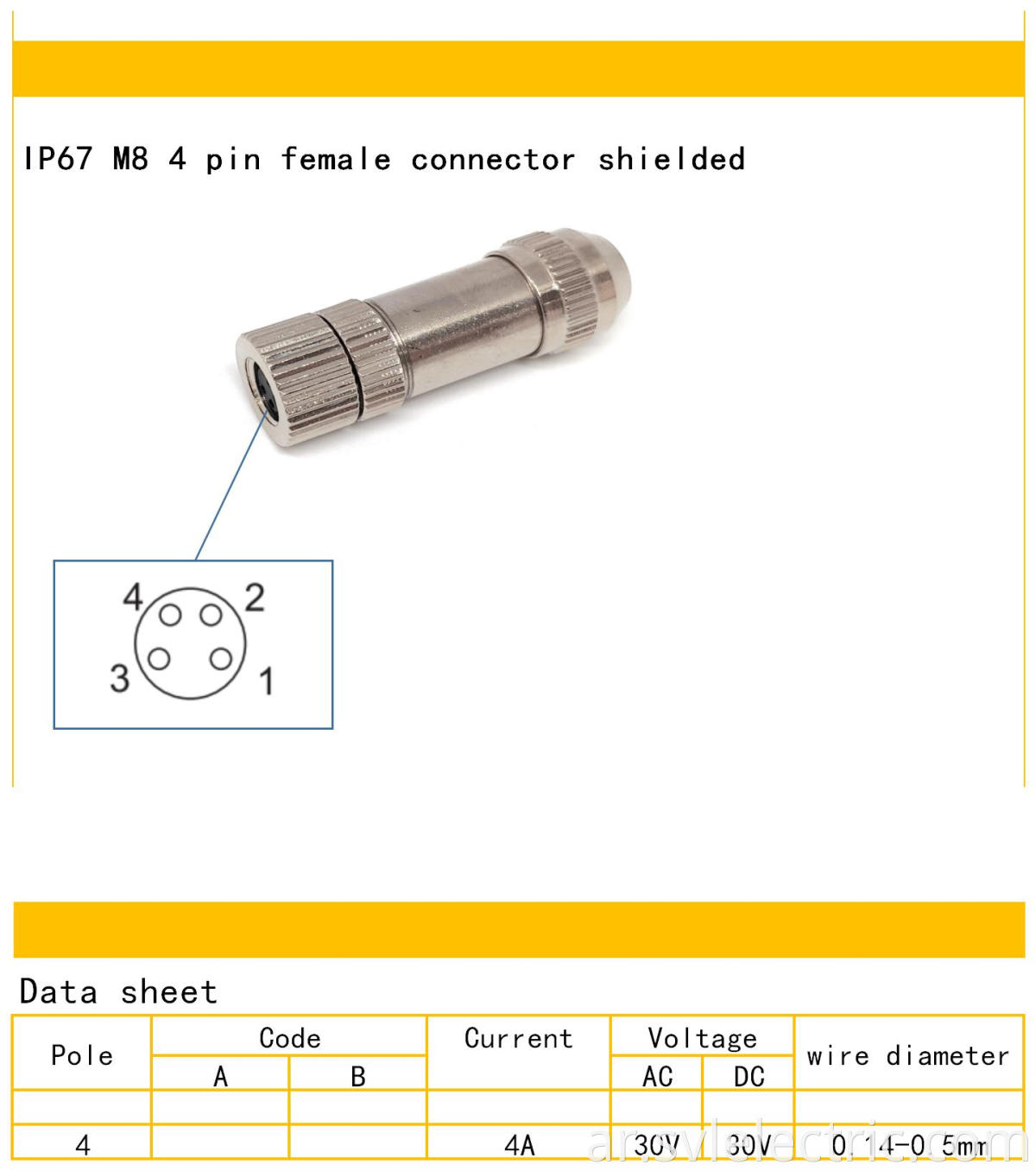 M8 4 pin female connector shielded specification